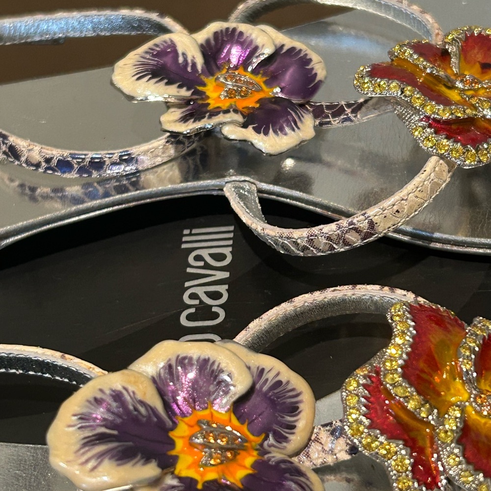 Rare Vintage Roberto Cavalli Flat T-Strap in Pansy - Picture 8 of 12